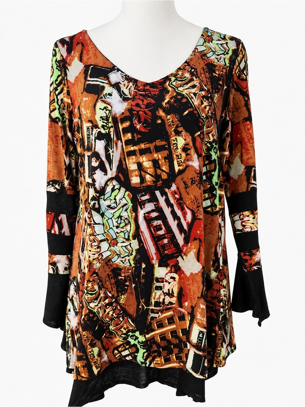 Designer Y2K Eva Varro Abstract Graffiti City Print Tunic Top Blouse Size Large